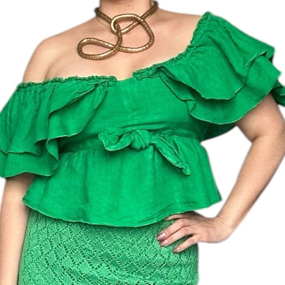 Green Off-Shoulder Ruffled Skirt Set - Women - Small - Picture 2 of 6